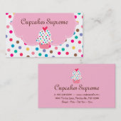 カップケーキベーカリー水玉模様ピンクハート 名刺 (正面/裏面)