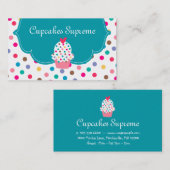 カップケーキベーカリー水玉模様ブルーハート 名刺 (正面/裏面)