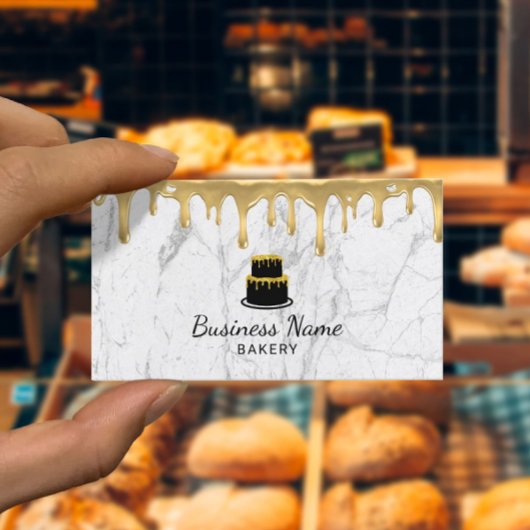 カップケーキベーカリー金ゴールドドリップアイシングモダンホワイトマーブル 名刺