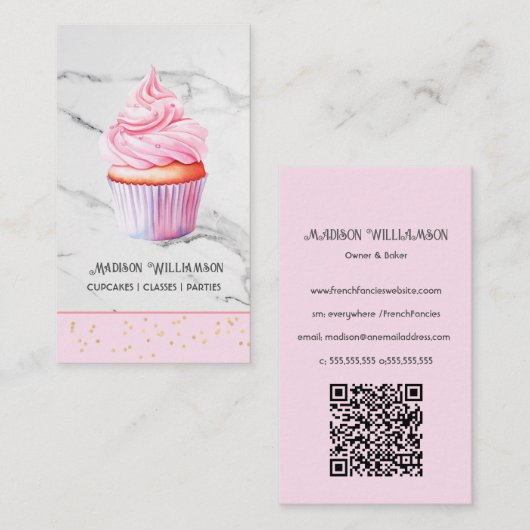 カップケーキベーカリー | Baker Chefケータリングまたはコード 名刺 (正面/裏面)