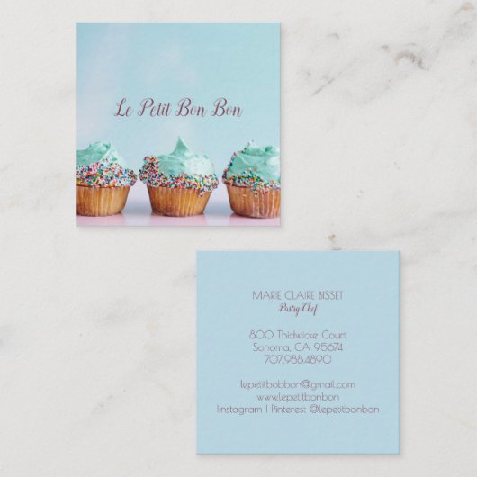 カップケーキベーカーベーカリーパティシシェフケータリング スクエア名刺 (正面/裏面)