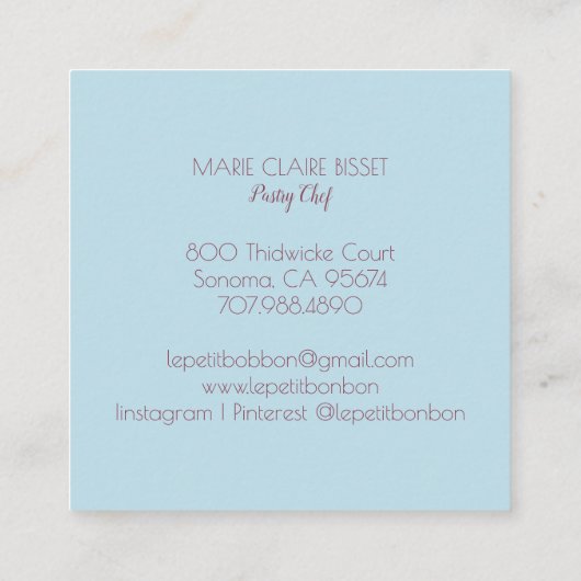 カップケーキベーカーベーカリーパティシシェフケータリング スクエア名刺 (裏面)