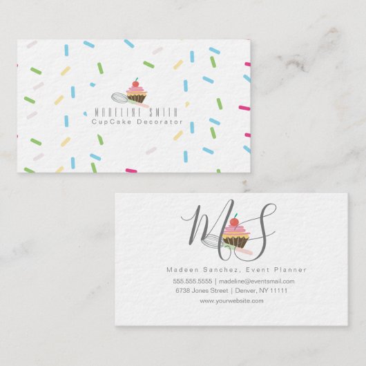 カップケーキベーキングケーキデコレーターふりかけ 名刺 (正面/裏面)