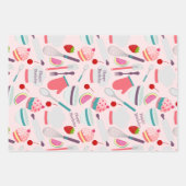 カップケーキベーキングパターンピンクパープル ラッピングペーパーシート (正面2)