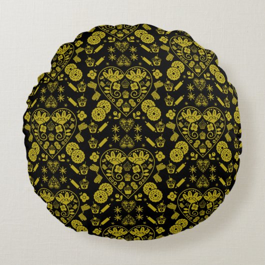 カップケーキベーキングフォークアート ラウンドクッション (正面)