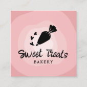 カップケーキペストリーケーキベーカリー配管バッグかわいいピンク スクエア名刺 (正面)