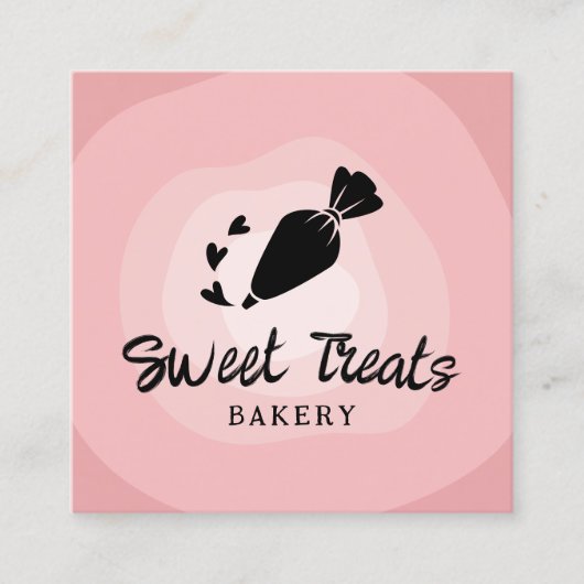 カップケーキペストリーケーキベーカリー配管バッグかわいいピンク スクエア名刺 (正面)