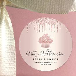 カップケーキペストリーシェフベーカリーバラ金ゴールドグリッタードリップ ラウンドシール