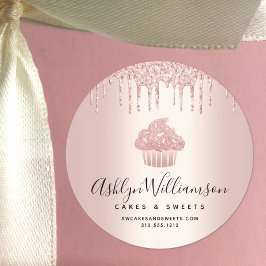 カップケーキペストリーシェフベーカリーバラ金ゴールドグリッタードリップ ラウンドシール