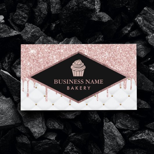 カップケーキペストリーシェフベーカリーバラ金ゴールドグリッタードリップ 名刺