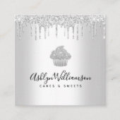 カップケーキペストリーベーカリーシェフシルバーグリッタードリップ スクエア名刺 (正面)