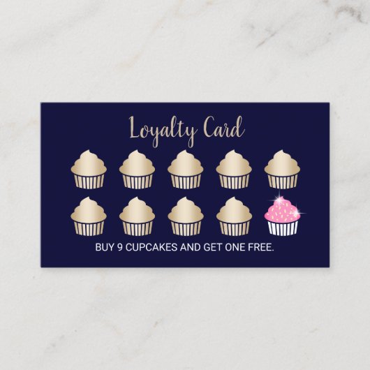 カップケーキペストリーベーカリーネイビーブルーロイヤリティ ロイヤリティカード (正面)