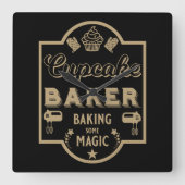 カップケーキマスターベイカー スクエア壁時計 (正面)