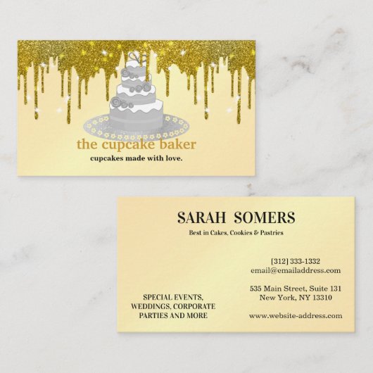 カップケーキモダンロゴベーカリーケータリンググリッタードリップ 名刺 (正面/裏面)