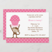 カップケーキモンキー誕生日招待状 招待状 (正面/裏面)