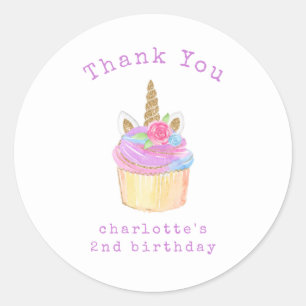 カップケーキユニコーンガール誕生日ありがとう ラウンドシール