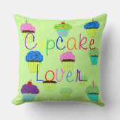 カップケーキラバーグリーンパープルパーソナライズ名 クッション (正面)
