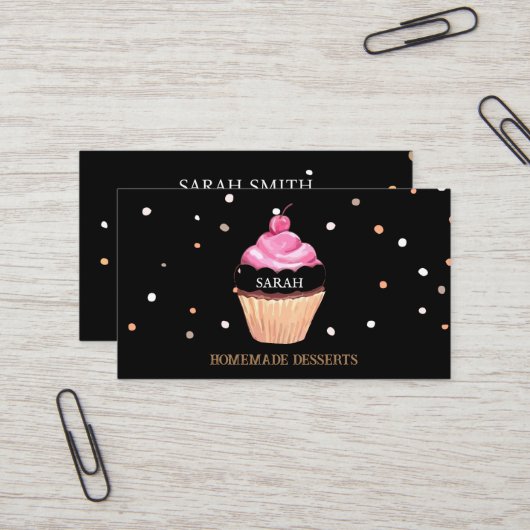 カップケーキロゴベーカリーシェフ、かわいい 名刺 (正面/裏面インサイチュ)