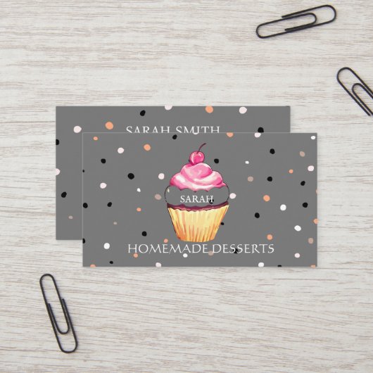 カップケーキロゴベーカリーシェフ、かわいい 名刺 (正面/裏面インサイチュ)