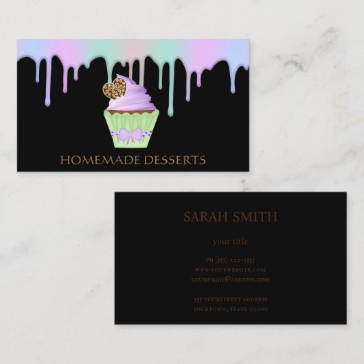 カップケーキロゴベーカリーシェフ、かわいい 名刺 (正面/裏面)