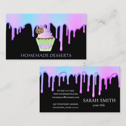 カップケーキロゴベーカリーシェフ、かわいい 名刺 (正面/裏面)