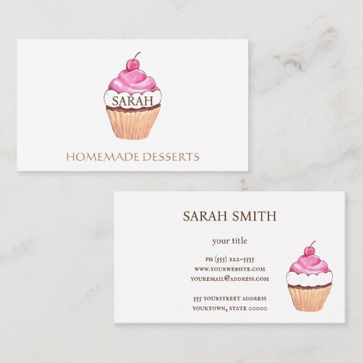 カップケーキロゴレインボーホログラフィックキュート 名刺 (正面/裏面)