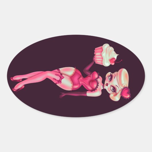 カップケーキ人形 楕円形シール (正面)