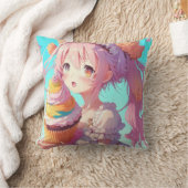 カップケーキ付きアニメお洒落ガール クッション (ブランケット)
