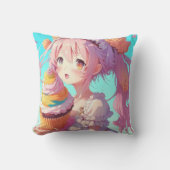 カップケーキ付きアニメお洒落ガール クッション (正面)