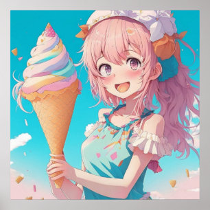 カップケーキ付きアニメお洒落ガール ポスター