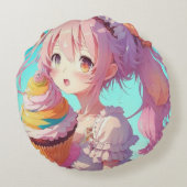 カップケーキ付きアニメお洒落ガール ラウンドクッション (裏面)
