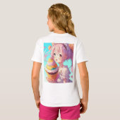 カップケーキ付きアニメお洒落ガール Tシャツ (裏面フル)