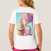 カップケーキ付きアニメお洒落ガール Tシャツ (裏面)