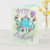 カップケーキ付きタコ誕生日カード カード (黄色い花)