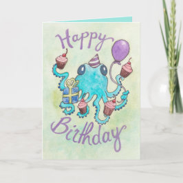 カップケーキ付きタコ誕生日カード カード