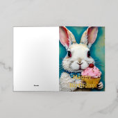 カップケーキ付きバニー誕生日 箔グリーティングカード (外側レイダウン)