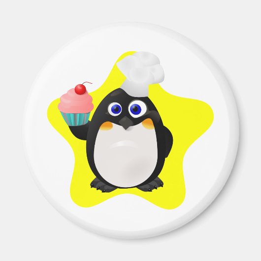 カップケーキ付きベイカーペンギン マグネット (正面)