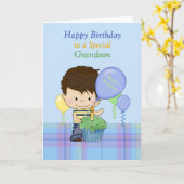 カップケーキ付き孫スペシャルハッピーバースデーボーイ カード (黄色い花)
