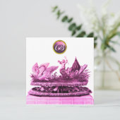 カップケーキ付き白鳥のビーチ結婚式氷 招待状 (スタンド正面)