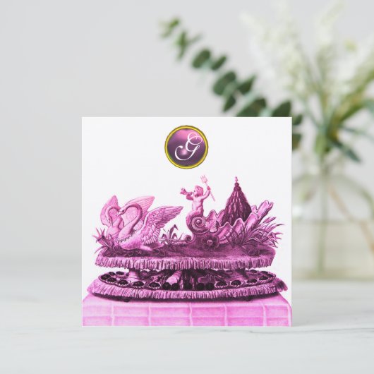 カップケーキ付き白鳥の戦車金ゴールドビーチ結婚式 招待状 (スタンド正面)