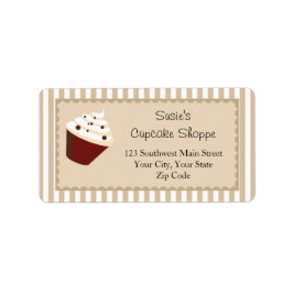 カップケーキ住所 シール、ソフトモカストライプー ラベル