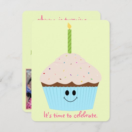 カップケーキ写真テンプレートパーティの招待状 招待状 (正面/裏面)