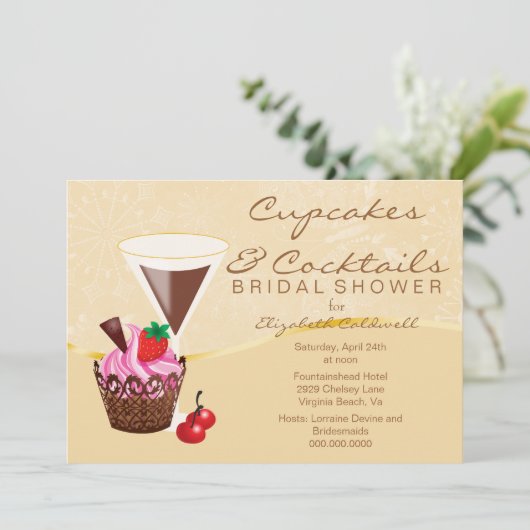 カップケーキ及びカクテルのブライダルシャワーの招待状 招待状 (スタンド正面)