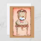 カップケーキ及び椅子ヴィンテージスタイル招待状カード 招待状 (正面/裏面)