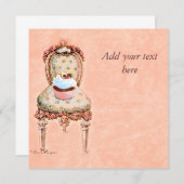 カップケーキ及び椅子ヴィンテージスタイル招待状カード 招待状 (正面/裏面)