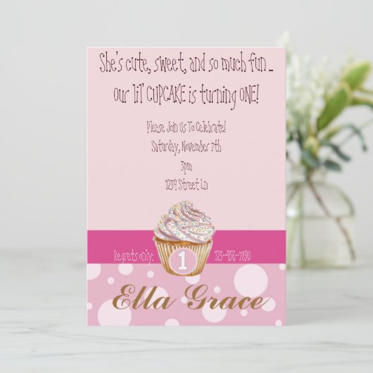 カップケーキ及び水玉模様 招待状 (スタンド正面)