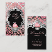 カップケーキ名エレガント刺ダマスクピーチピンク 名刺 (正面/裏面)