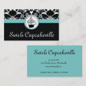 カップケーキ名刺フローラダマスクベビーブルー 名刺 (正面/裏面)