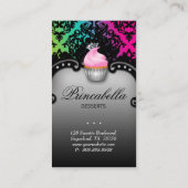 カップケーキ名刺レトロダマスクピンクグリーン 名刺 (裏面)