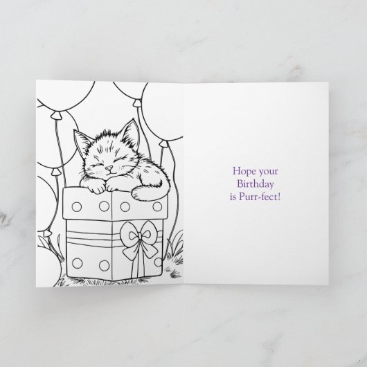 カップケーキ塗りページ付き子猫誕生日 カード (内部)